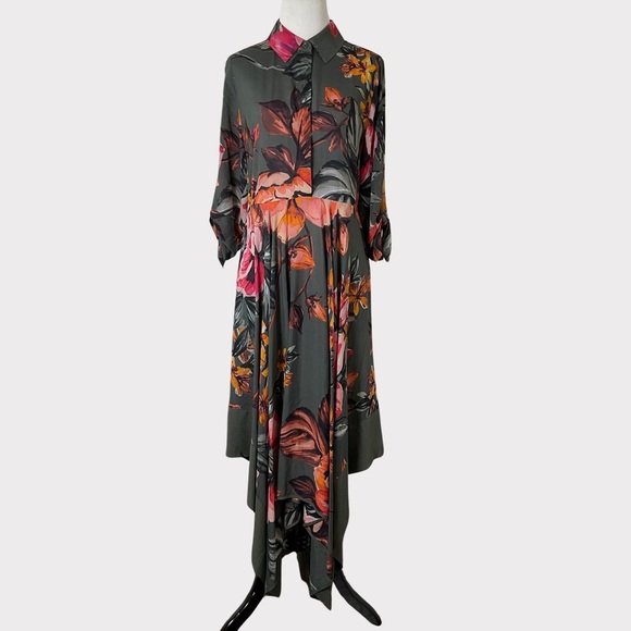 Soft Surroundings Green Provincia Maxi Dress | Floral | Handkerchief Hem | XS - Picture 2 of 11